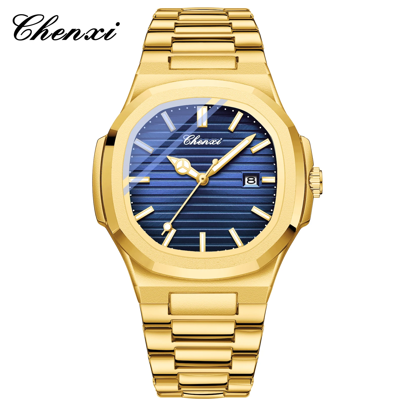 Chenxi-Montre-Bracelet de Luxe en Acier Inoxydable pour Homme, Montre Shoe Étanche, Montres à Quartz, GoldenMan, 8222, 2024