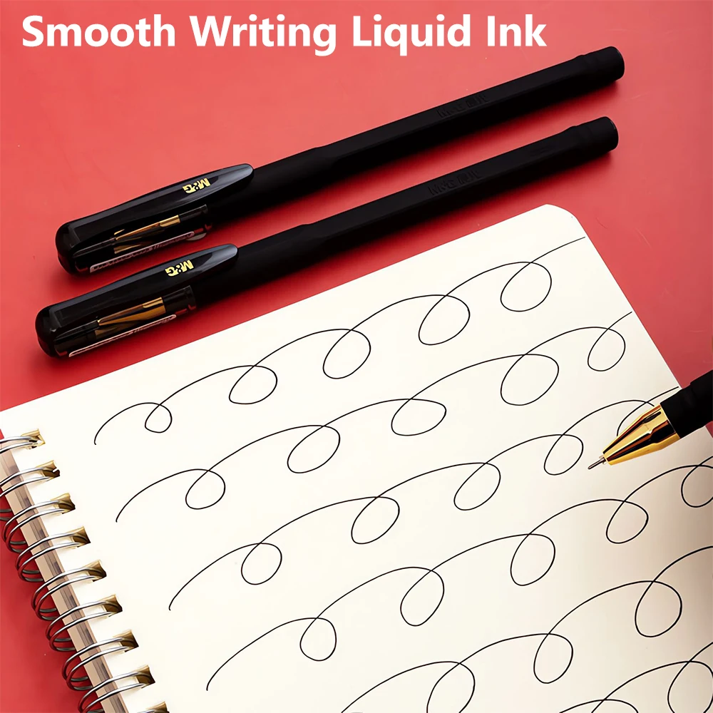 M & G 12 قطعة هلام القلم 0.5 مللي متر أسود كامل حقنة امتحان قلم توقيع غطاء درج طالب القلم الامتحان النهائي متوسط المدى #3