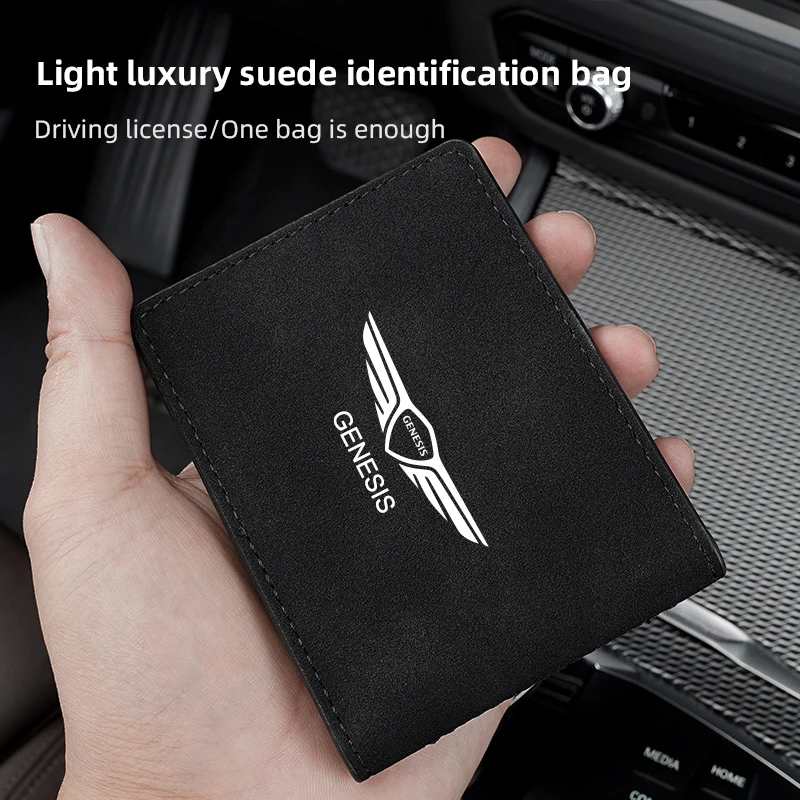 Car Driver License Suede Leather Bag Auto Driving Documents Wallet For Genesis G80 GV70 GV80 GV60 G70 Essentia Neolun G90 GV90 X