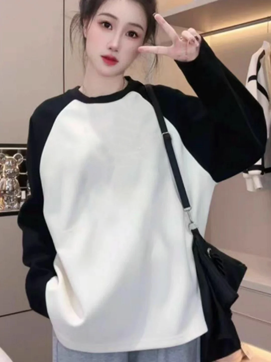 Chic Pure Cotton Shoulder Insert Long Sleeve T-Shirt Women's Base Shirt Early Autumn Single Wear Fashionable Comfortable