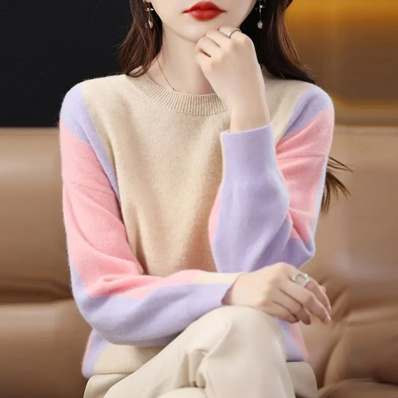 

2025 Autumn Winter New Temperament Korean Style Loose Niche Crew Neck Pullover Long-sleeved Thickened Sweater Top