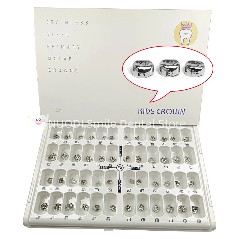 48PCS Dental Stainless Steel Orthodontic Molar Crowns For Kids Primary Molar Crown Orthodontic Braces Fake Teeth for Children