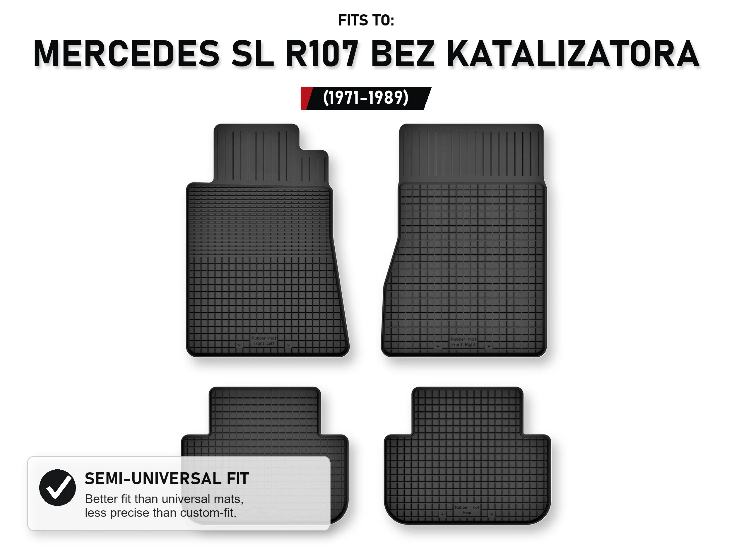 Rubberen matten, dienbladtype, voor: Mercedes Sl R107 1971-1989, 4 stuks