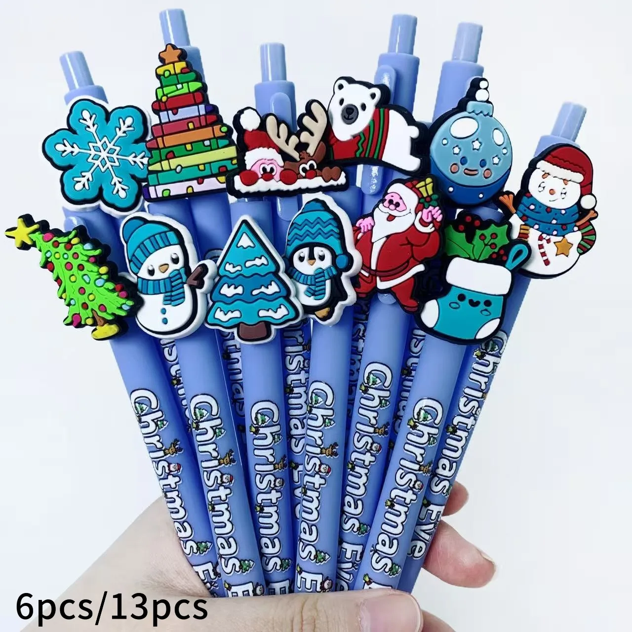 

6pcs/13pcs Blue Christmas Eve-shaped Retractable Ballpoint Pens, Student Holiday Gift Stationery Supplies