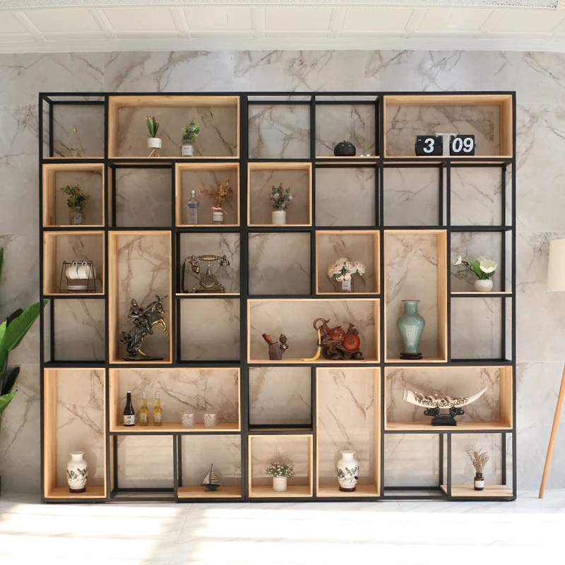 

Baffle shelf office screen loft shelf solid wood bookshelf partition industrial wind storage
