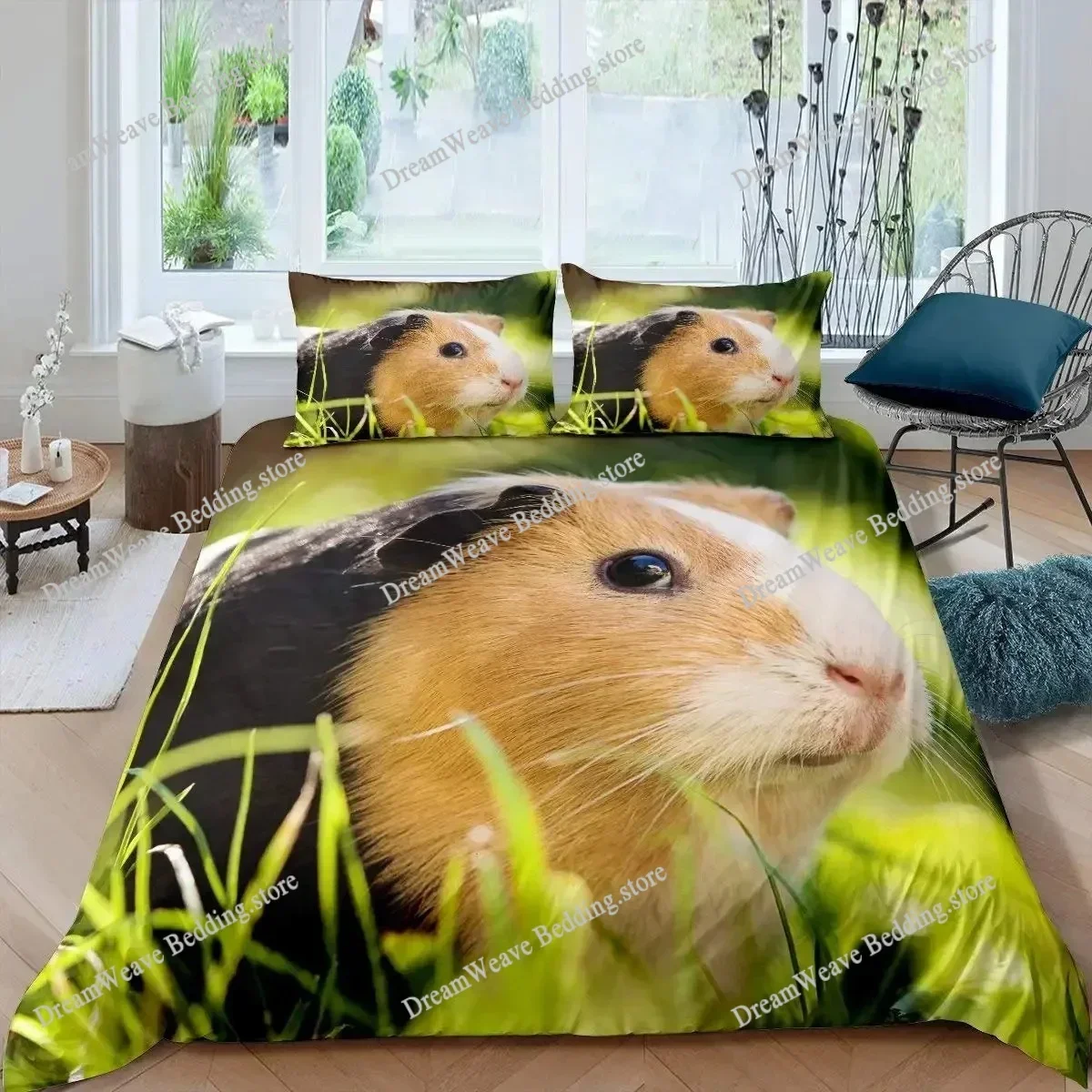 Guinea Pig Bedding Set Animal Pattern Duvet Cover for Kids Boys Girl Comforter Cover Wildlife Bedroom Collection Full Size519