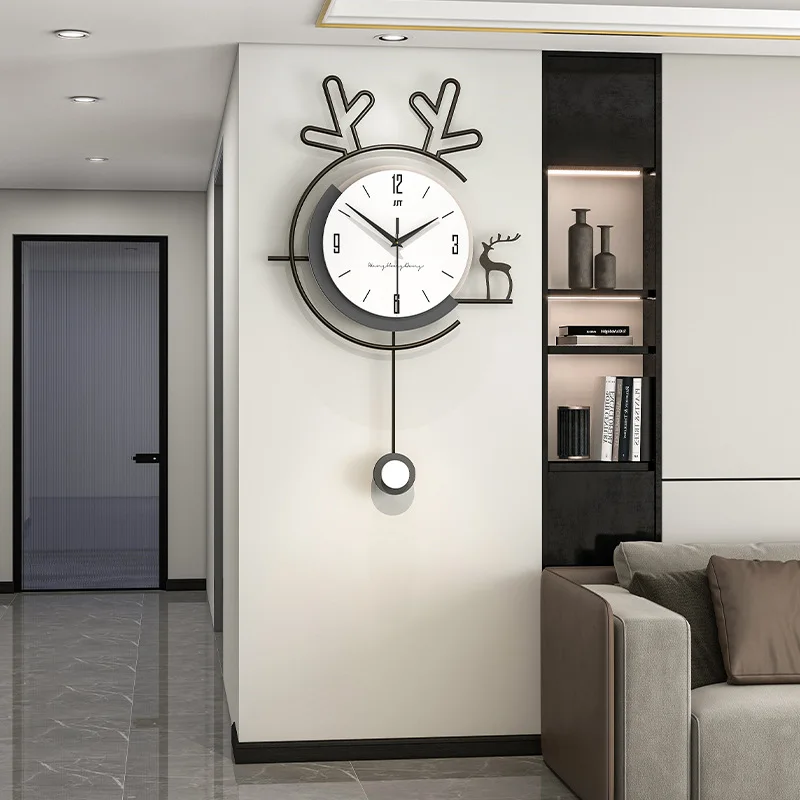 

Swingable Deer Wall Clock, Nordic Wood, Home Living Room Decoration, Modern Watch, Quartz Art, Silent Clocks, 60x37cm