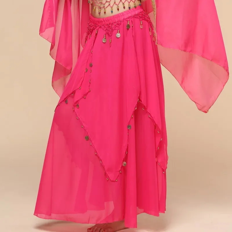 الرقص الشرقي عملة تنورة الشيفون سوينغ تنورة أداء الرقص الهندي فستان مرحلة الأداء دعوى مطرزة ممارسة تنورة 2025