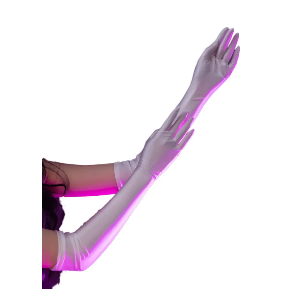

Women Stain Smooth Five Finger Long Gloves Oil Shiny Glossy Sun Protection Glove Elastic Party Wedding Luxury Silky Maid Glove