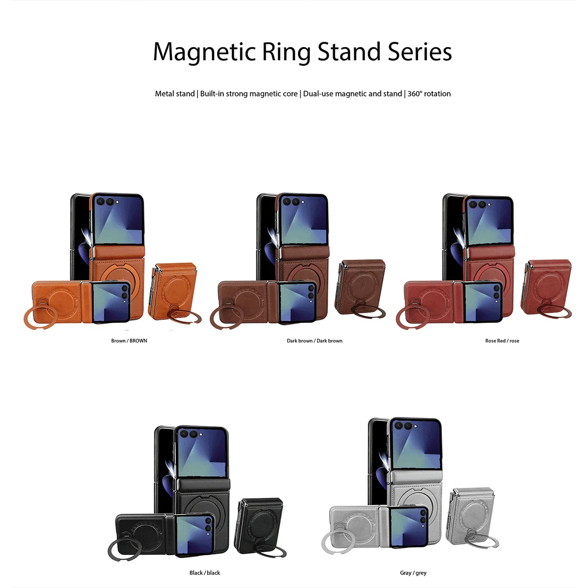 For Samsung Galaxy Z Flip 8  7 6 5  Pu Leather Case For Magsafe With Rotating Magnetic Ring Bracket Shockproof Back Cover