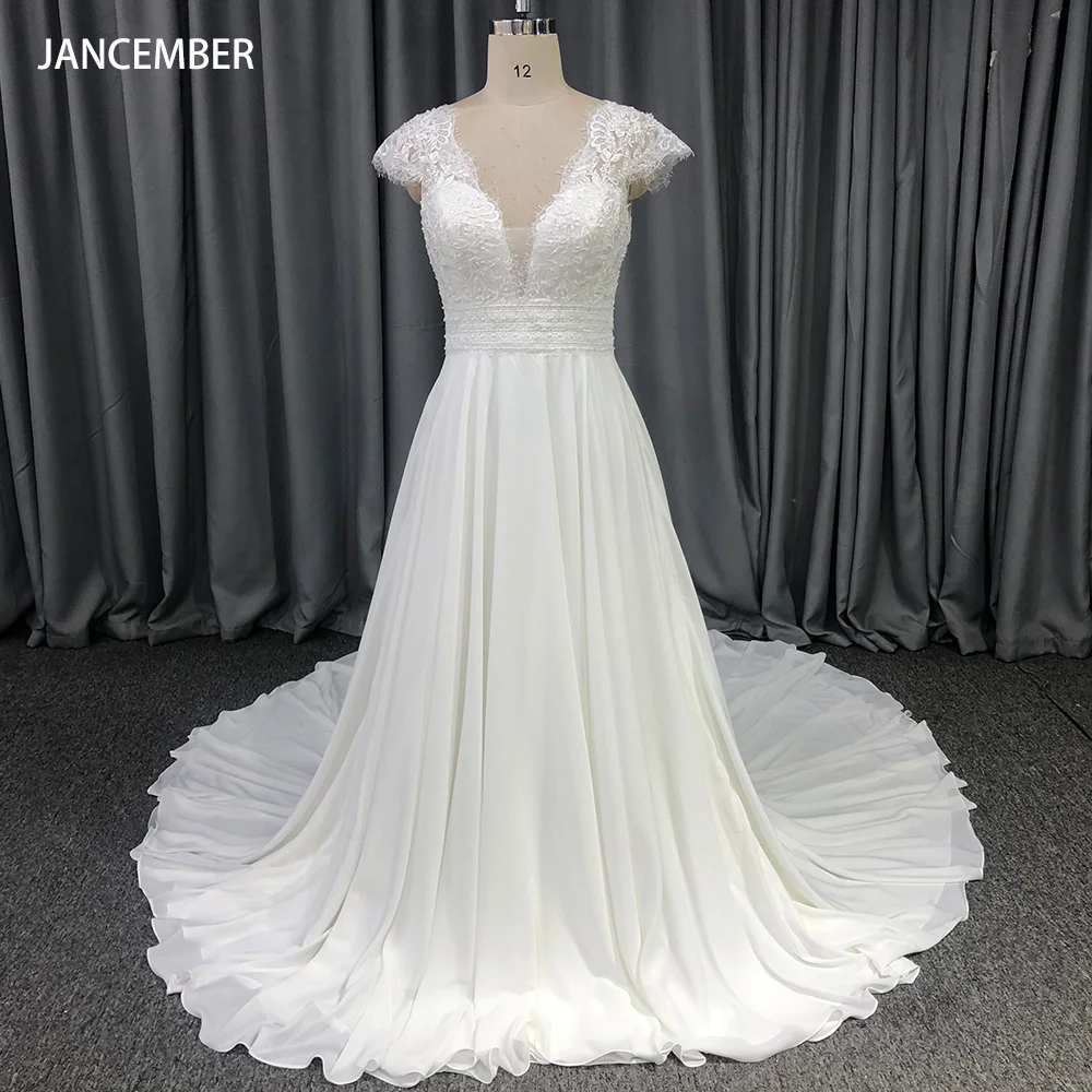 

Morden Satin A-line Wedding Dresses Customized V-neck Sleeveless Bridal Gown Simple Plain Long Train Sweep Train Custom Made