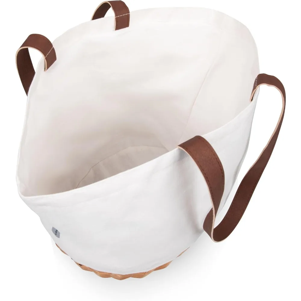 Kosz piknikowy na spacery dla 2 osób, zestaw piknikowy z płótna i wierzby - zawiera zestaw przyborów, szkła i talerze, (beżowe płótno)