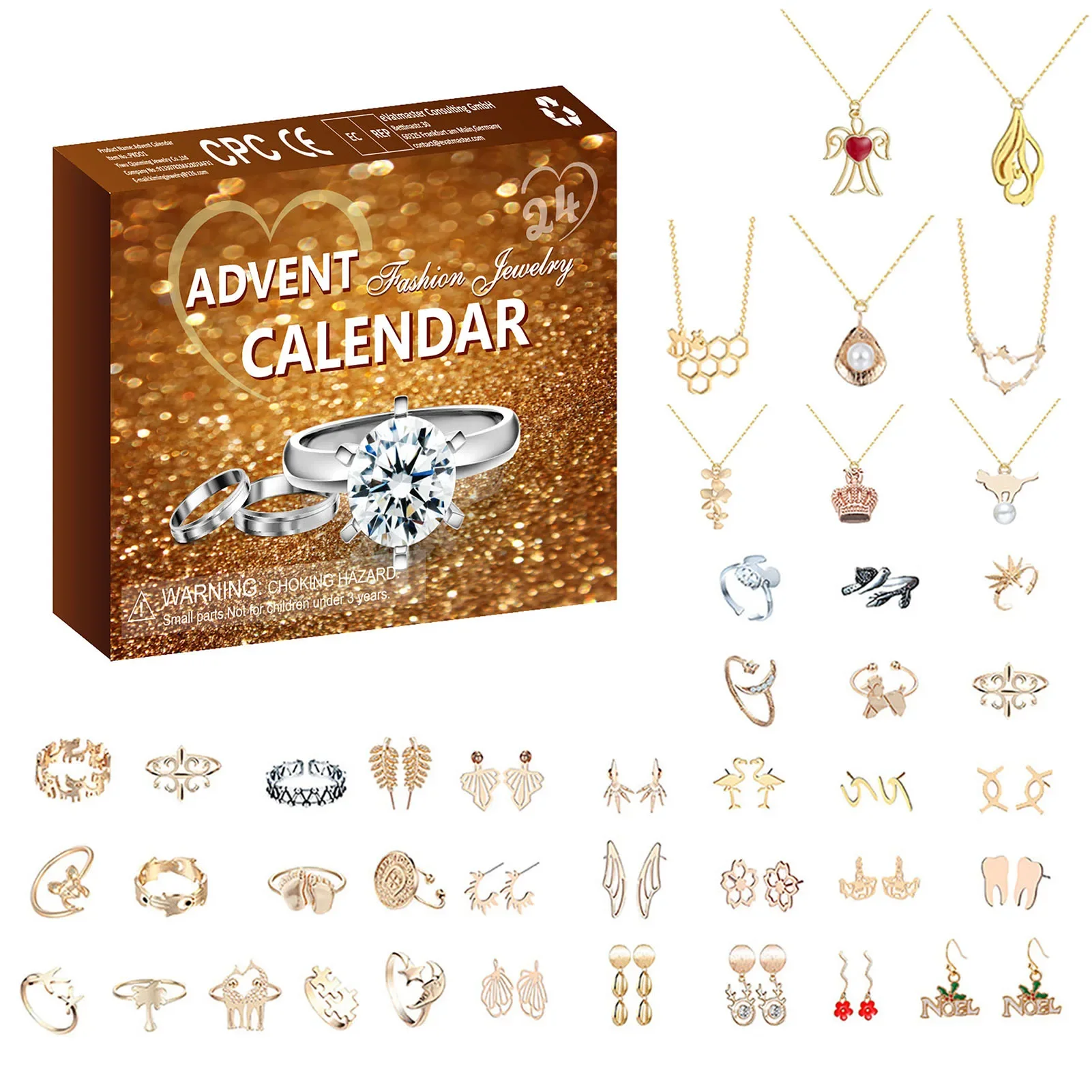 Advent Calendar Christmas Party Finger Rings Earring Necklace for 24 Days Countdown Festive Atmosphere Enhancer Jewelry Kit