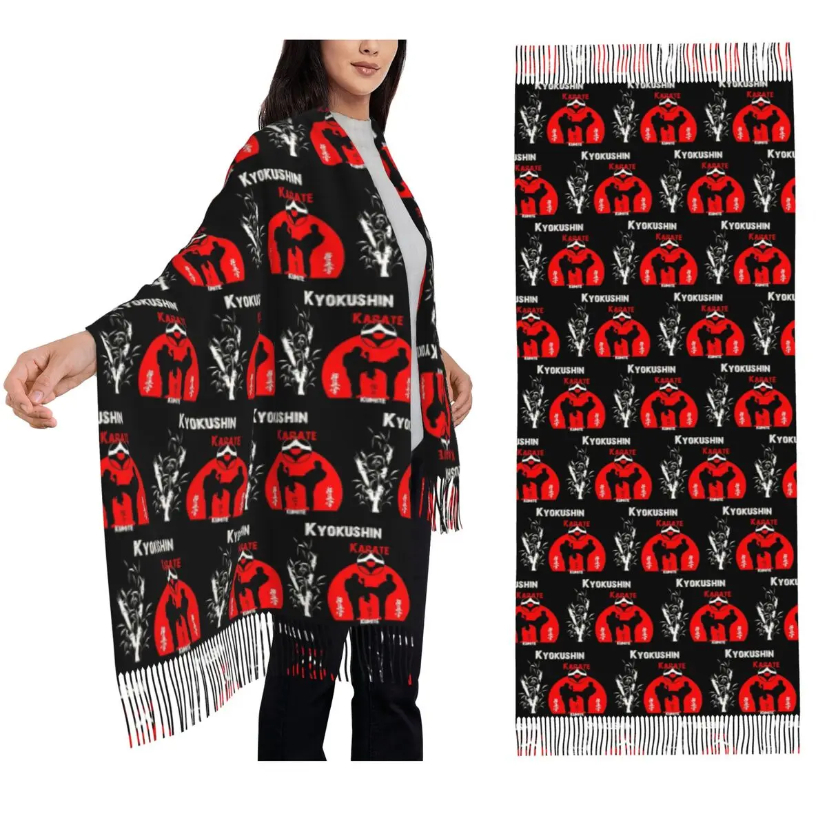 

Kyokushi Karate Kumite Scene Scarf Tassel Scarves for Women Soft Warm Shawls and Wraps Large Fall Winter Shawl Wrap