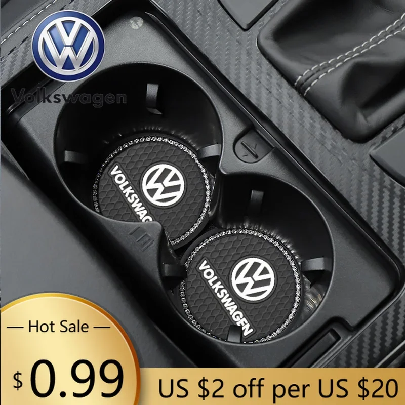 

For VOLKSWAGEN VW 2PCS Diamond Auto Water Cup Slot Mat Non-Slip Car Coaster Pad For Volkswagen Bora Jetta CC Scirocco POLO Shara