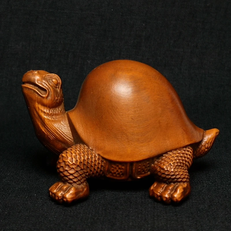 

1919 Antique art Size 3 Inch Boxwood Hand carved Turtle Tortoise Statue Ornament Netsuke Collectable