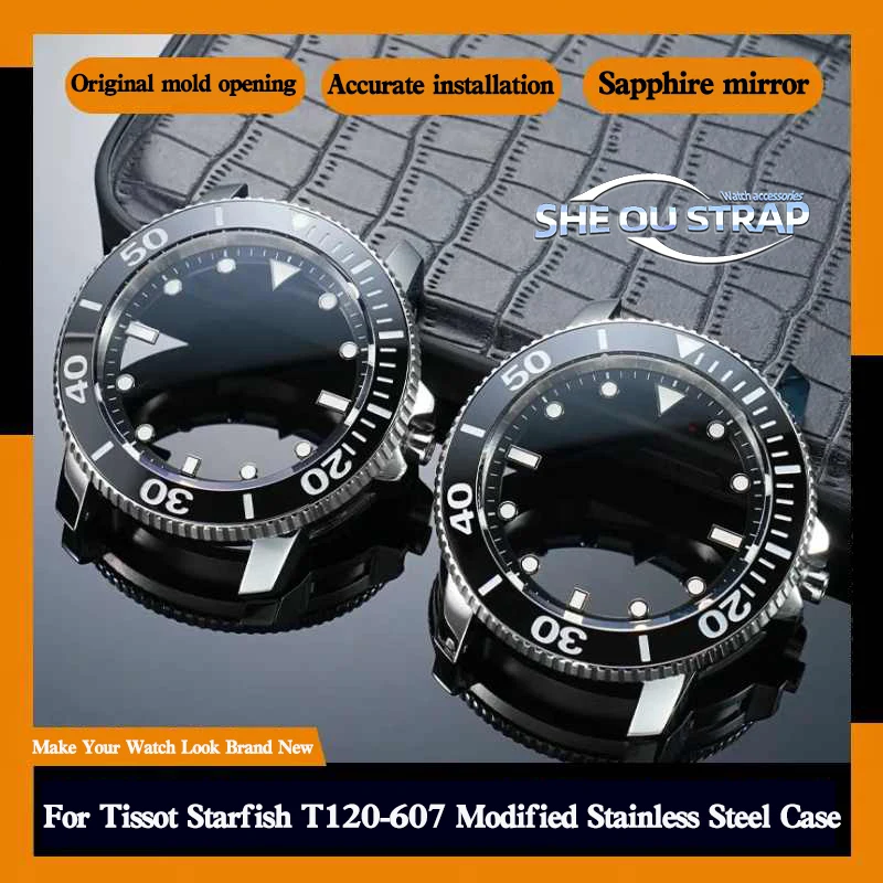 

For Tissot Starfish T120.607 Watch Stainless Steel Case Modification Stainless Steel Case Ceramic Ring Scale Ring Accessories
