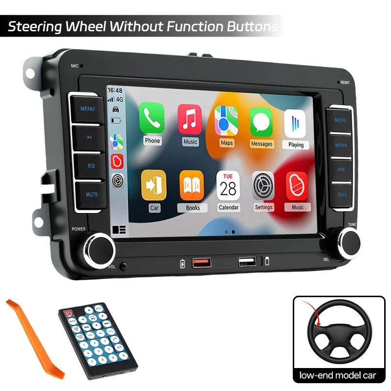 Hippcron 7 inch Autoradio Draadloze Carplay Android Auto 2din Multimedia MP5 Speler voor Volkswagen Seat Skoda Passat Golf POLO