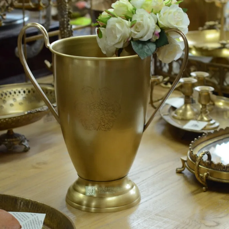 European gold decorative trophy ornament brass light luxury home living room vase bucket flower ware ice bucket