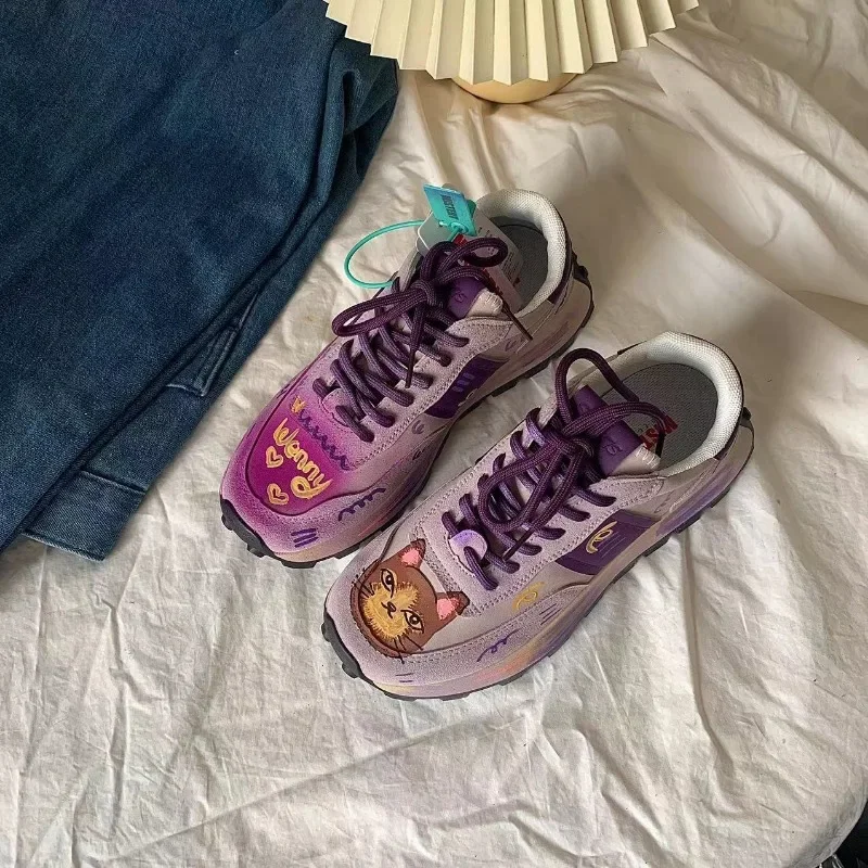 Purple Women\'s Shoes Cat New Thick Bottom Gump Shoes Soft Bottom Sneakers Luxury Shoes Woman Designer Sneakers Kawaii Vintage