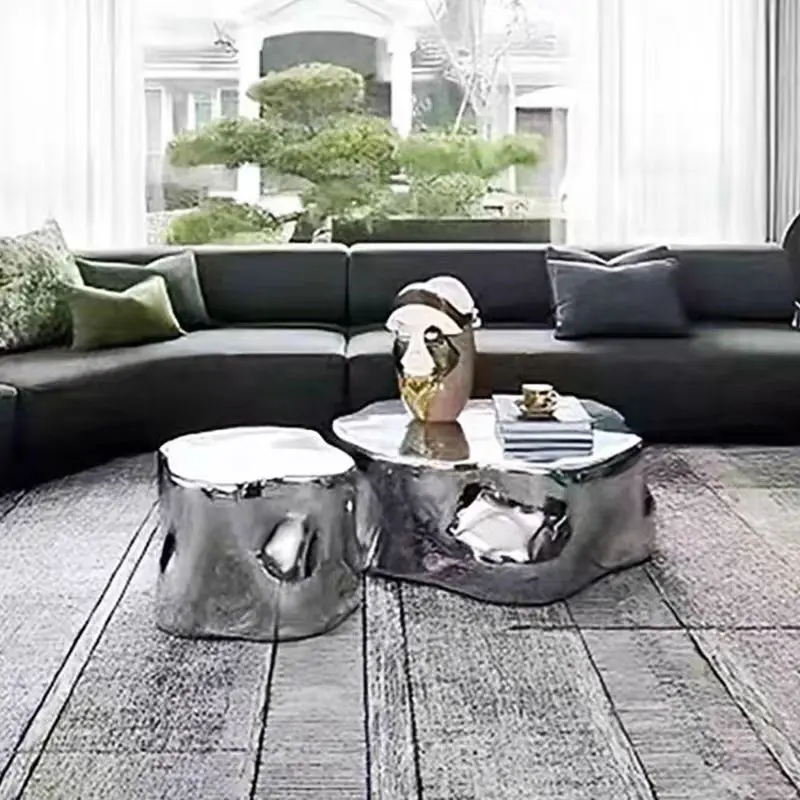 

Light luxury high-end living room special-shaped coffee table stainless steel combination coffee table