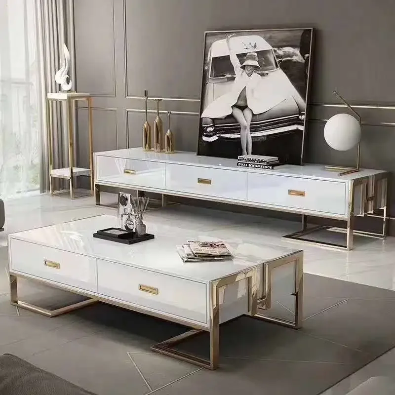 

Журнальный столик из нержавеющей стали, ТВ-шкаф, набор для гостиной, скандинавская мебель, новый пианино, стеклянная краска, креативный чайный столик