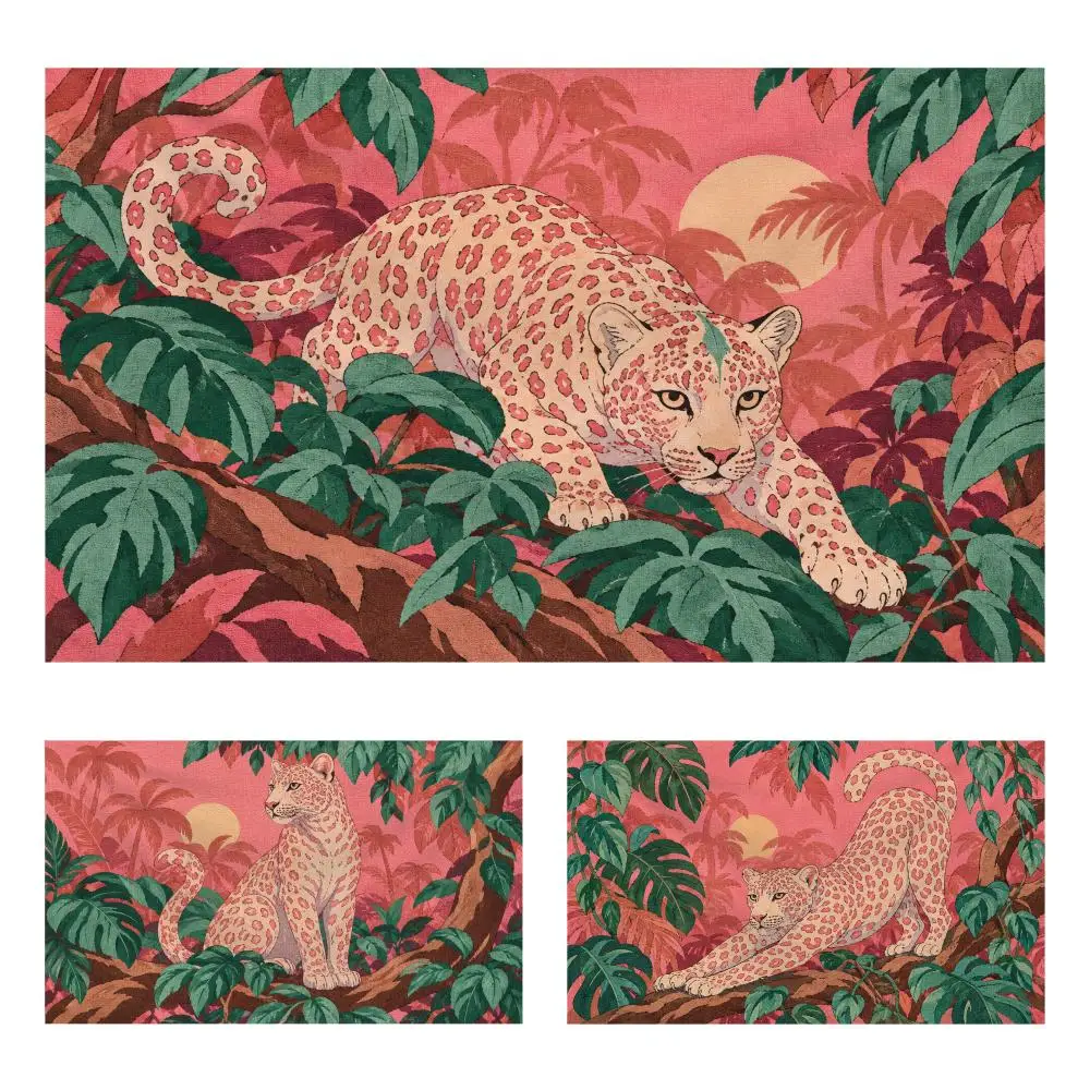 Colorful Pink Leopard Tapestry Durable Soft Microfiber Horizontal Wall Hanging Decor For Bedroom Patio Garden Parties