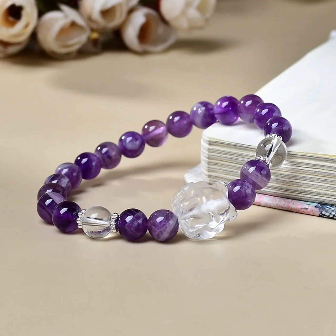 

Natural Amethyst White Crystal Nine-tailed Fox Bracelet Light Luxury Fashion Men's and Women's Bracelet