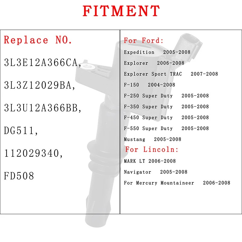 1PC 3L3E-12A366-CA Ignition Coil For Ford Expedition Explorer F150 F250 F350 Mustang For Lincoln Navigator Mark 1120-29340 DG511