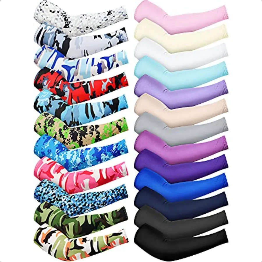 

24 Pairs Unisex UV Protection Arm Cover Elastic Arm Sleeves Ice Silk Cooling Sleeves for Men Women and Outdoor Driving