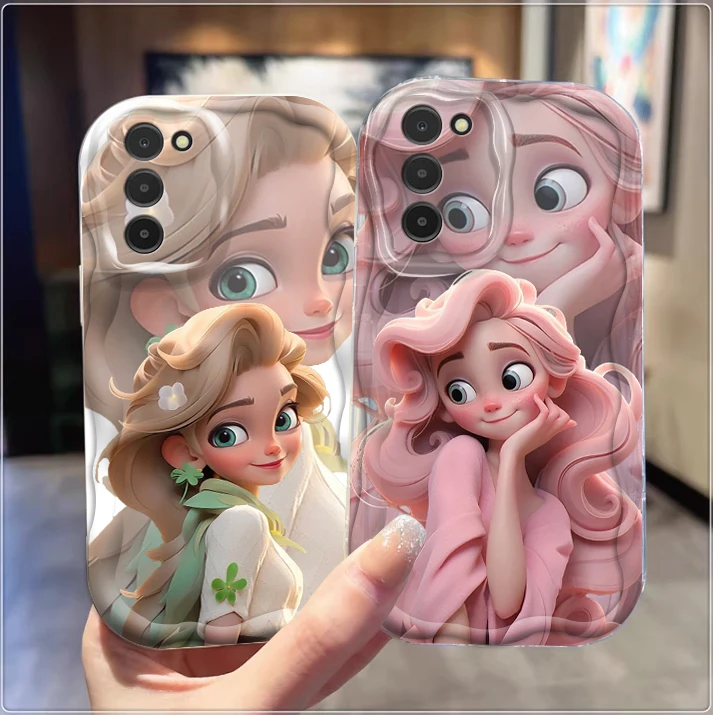 Disney Curly Hair Princess For Samsung S24 S23 S21 S20 Ultra Plus FE A73 A72 A71 A51 A31 A05S A05 A04 5G Wave Oil TPU