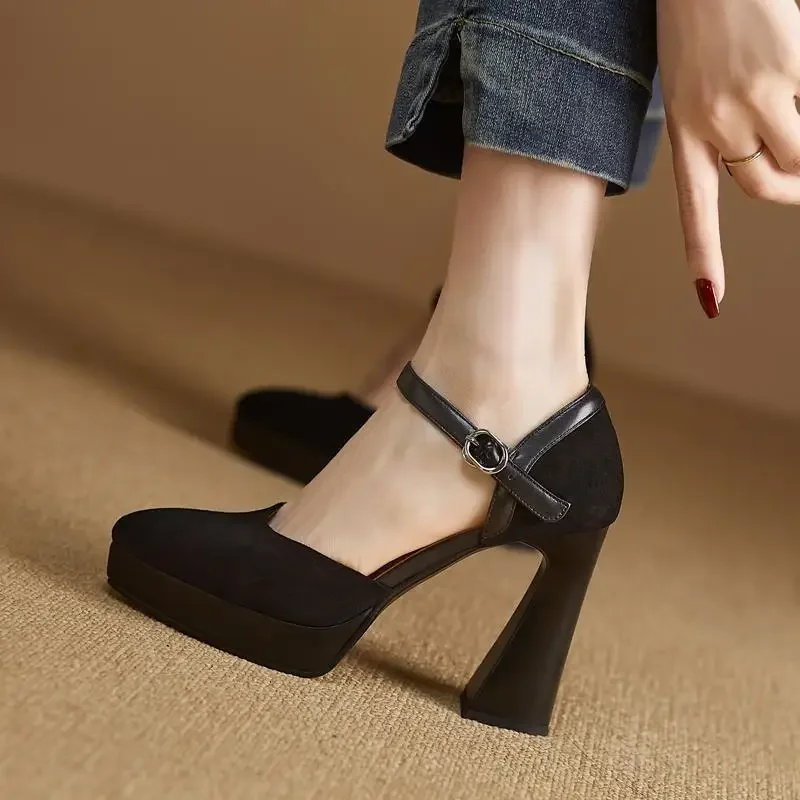 Women's Summer Footwear Stripper Shoes for Woman 2024 Sandals Evening Platform Pointed Toe Super High Heel Block Chunky Heels