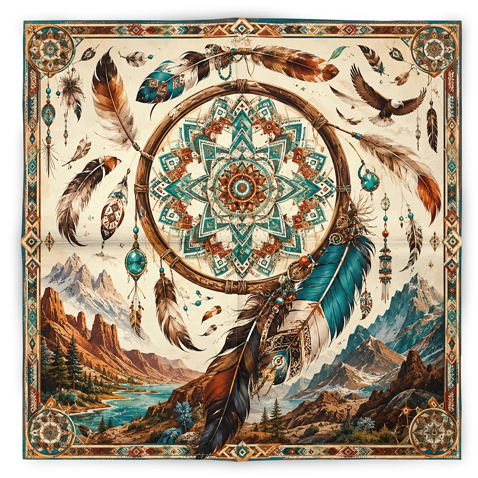 Boho Tribal Dreamcatcher Tapestry Wall Hanging Macrame Boho Decor Bohemian Festival Picnic Tablecloth 60x60cm