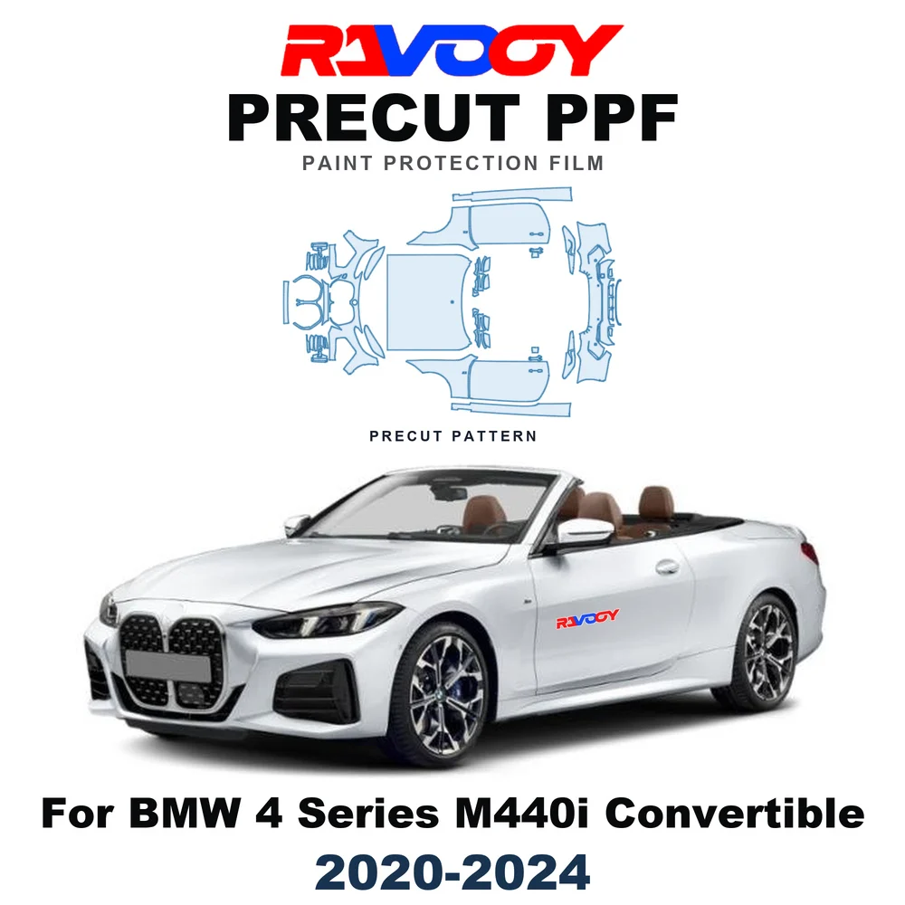 Precut PPF For BMW 4 Series M440i Convertible 2020-2024 8.5mil TPU Paint Protection Film Hood Bonnet Bumper Headlight Clear Kit