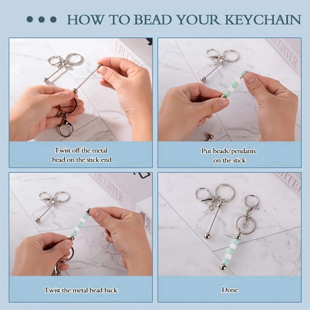 12pcs Economical Delicate Blank Keychain Bead Rods Bulk Stylish Jewelry Kit Dorm Student Home Car Decorative Key Essential Gift - view 4