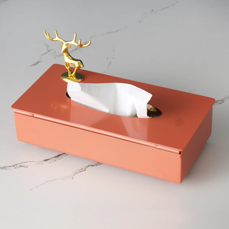 Tea Table Tissue Storage Box Stainless Steel Three-dimensional Elk Orange Tissue Box Drawing Paper Box Restaurant Household