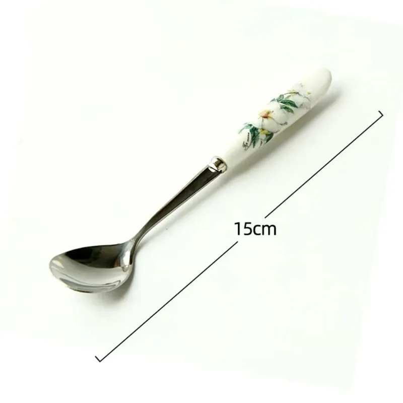 Stainless Steel Coffee Spoon Set, Teaware, Teaspoon with Ceramic Handle, Flower Tea Teaware Accessory, 6PCs