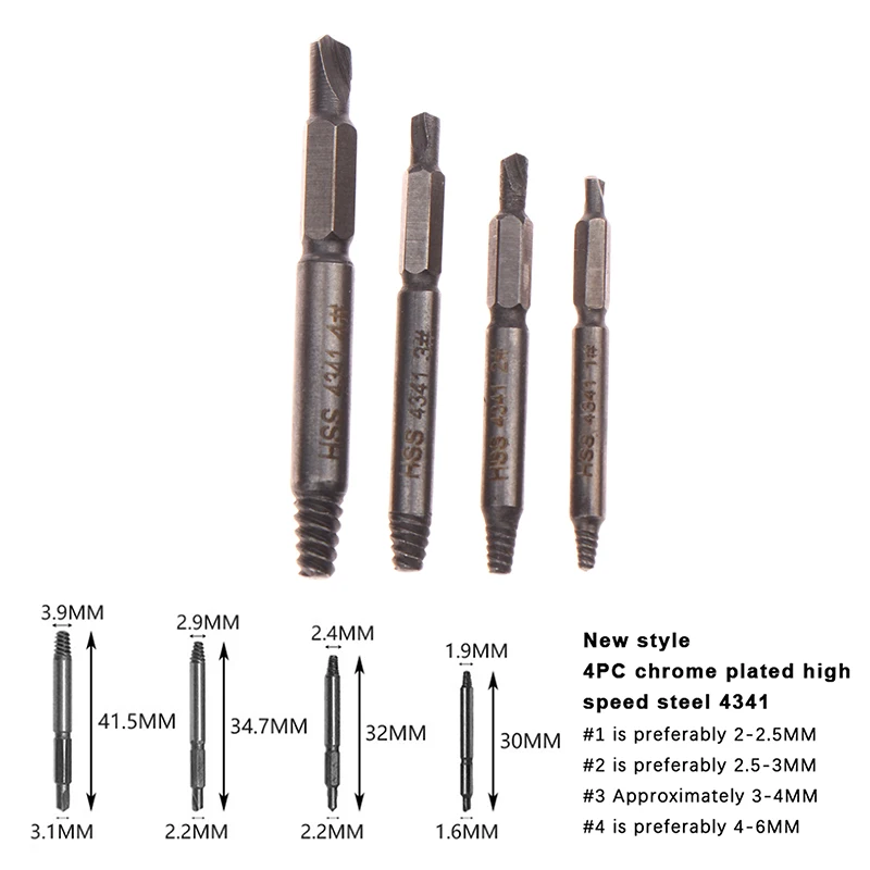 4 قطعة/المجموعة البسيطة المسمار خارج قسط كسر التالفة مزيل الترباس مثقاب الخشب الكروم الفاناديوم الصلب رئيس مزدوج