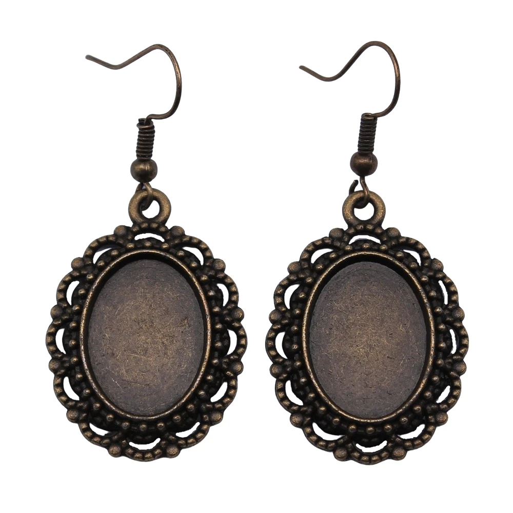 Vintage 2 Colors 13x18mm Oval Vintage Style Cameo Cabochon Pendant Base Setting Dangle Earrings Fit Women Party Gift