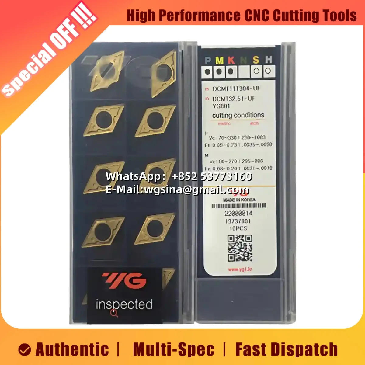 

Оригинальный DCMT DCMT070204 DCMT070208 DCMT11T304 DCMT11T308-UG MM UF YG801 YG3020 YG3010 YG3030 YG401 Токарная пластина