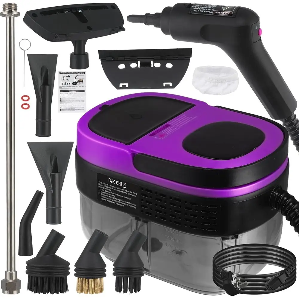 

Steam Cleaner, 3-Level Adjustable Handle, 15s Heat-Up, 1.69 Quarts Tank, Portable Steamer with 10 Accessories