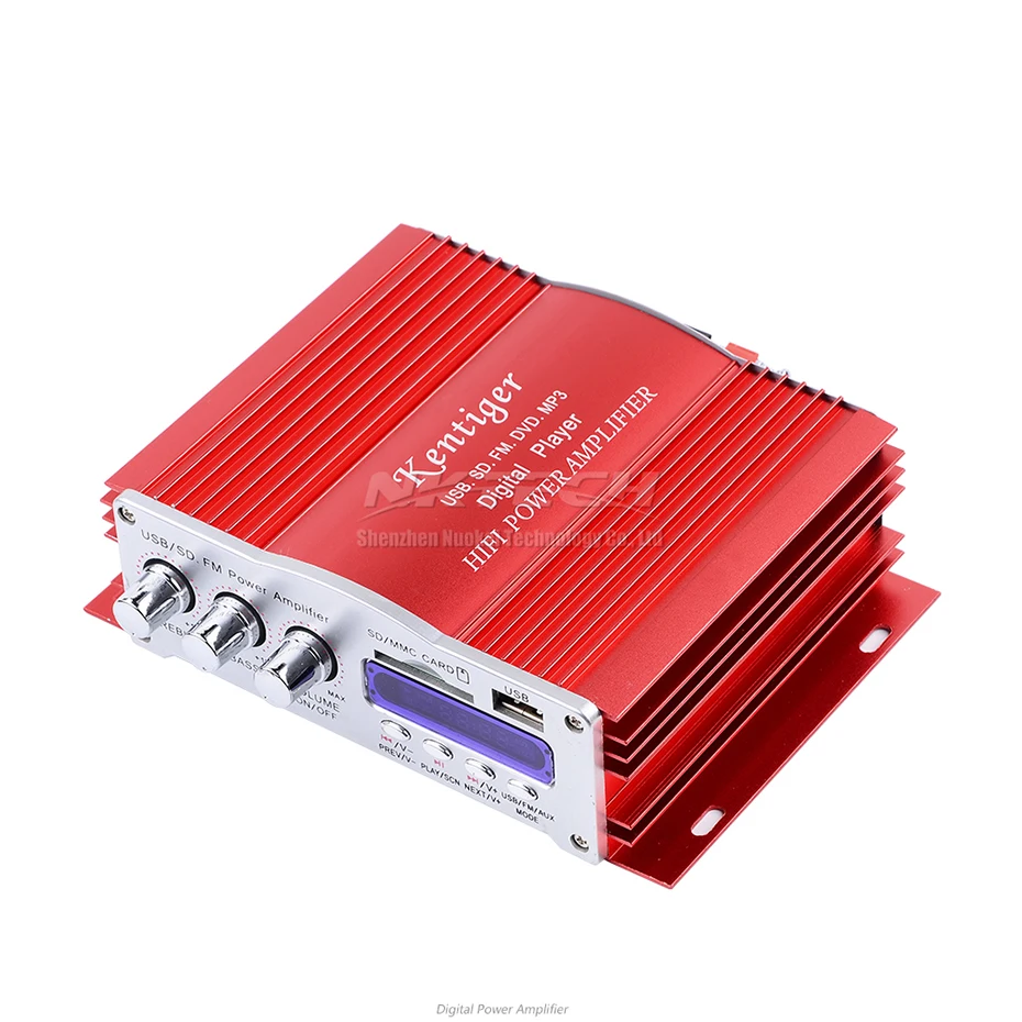 Digital Player Kentiger Car Hi-Fi Power Amplifier 4-CH RMS 20W Stereo Audio DVD MP3 USB SD MMC Card FM Radio BASS Amplifiers