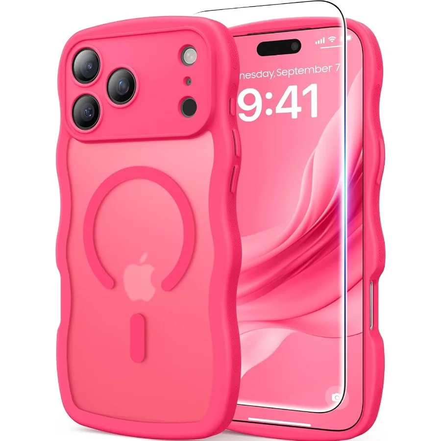 

Матовый чехол для телефона Cute Wave с полной защитой камеры и защитной пленкой для iPhone 17 Pro Max включает ремешок на запястье и MagS.