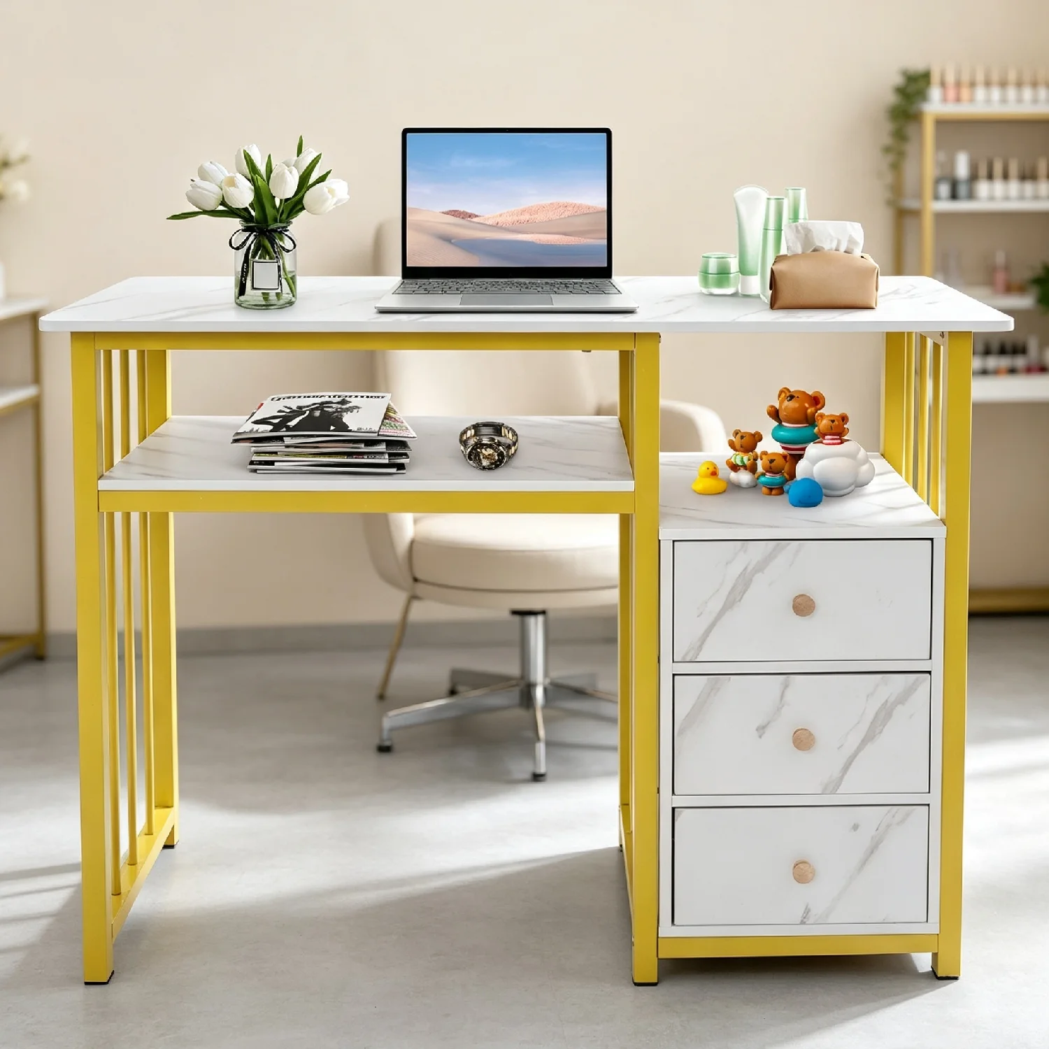 Office Furniture For Small Spaces - Meja Manikur Tekstur Marmer 100*40*76cm, Meja
