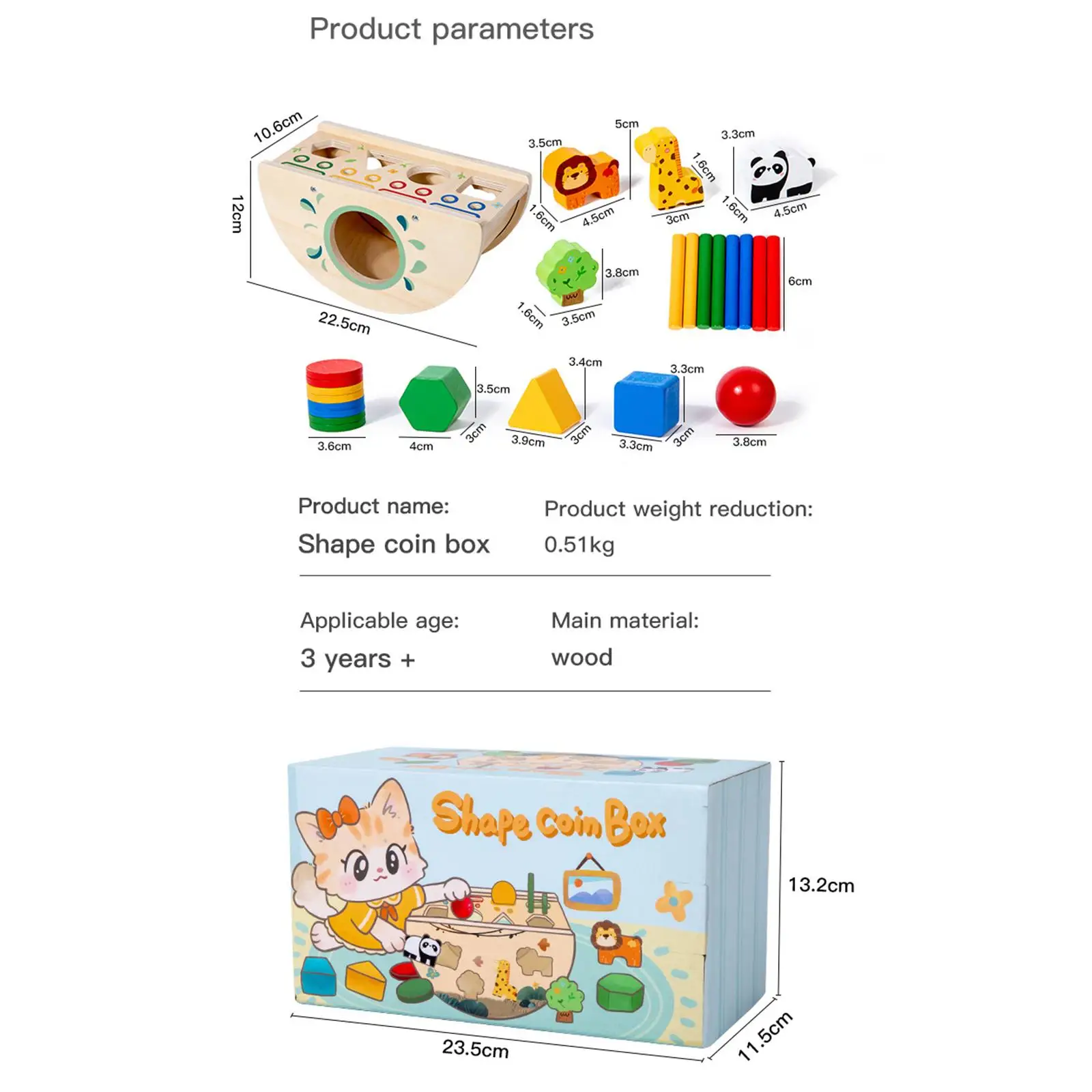 

Wooden Educational Toys for Kids Shape Matching Playset Improves Recognition Basic Skills Learning Organizer