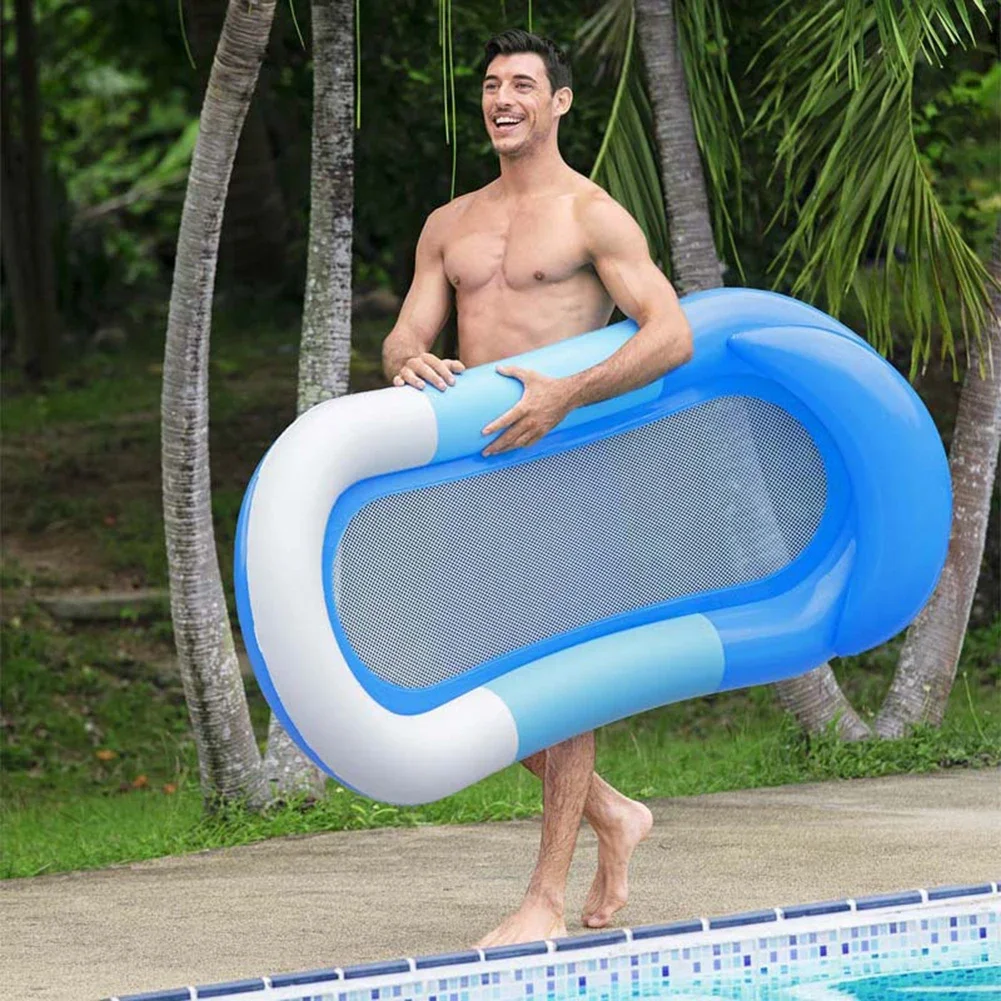 Inflatable Water Hammock Floating Bed Chair Air Mattress Swimming Pool Beach Sleeping Cushion Mesh for Children Adults