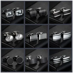 Round Cufflinks Mens For Business Shirt Wedding Party Men Cufflink Solid Cloth Rectangle Stripe Cuff links Accessories Wholesale