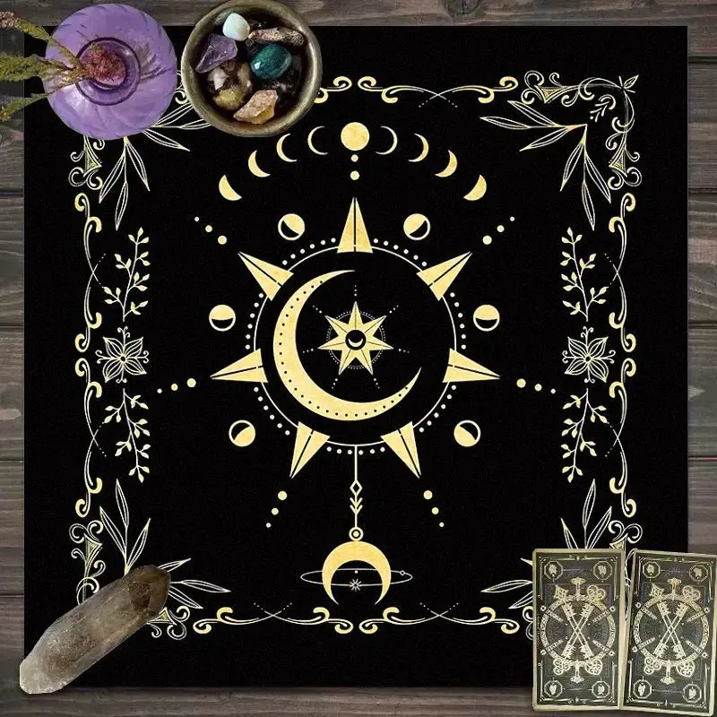 VIKAMA Moon Phase Starlight Tarot Tablecloth Mystical Divination Altar Cloth Ceremony for Spiritual Room Decor Witchy