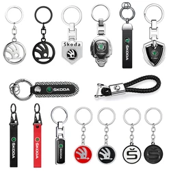 For Skoda Keychain Octavia Mk3 Fabia 2 Superb 2 Kamiq Kodiaq VRS Car Styling Leather Metal Key Ring Braided Rope Car Key Pendant