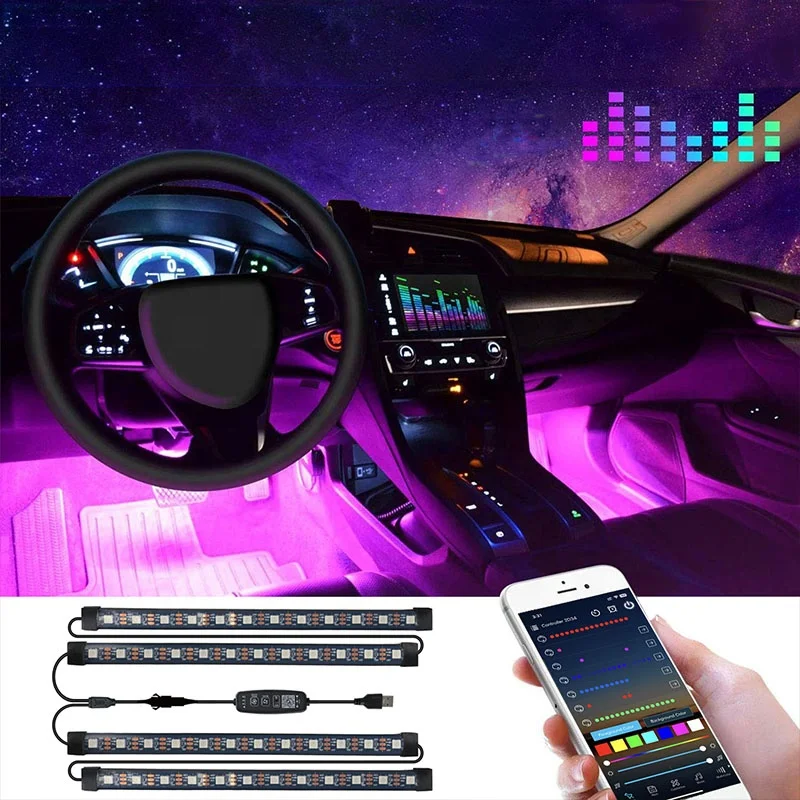 

@#Multicolor RGBIC Inner Ambient Atmosphere Strip USB Kit Sound Active App Wireless Remote Control Car Foot Interior Led light